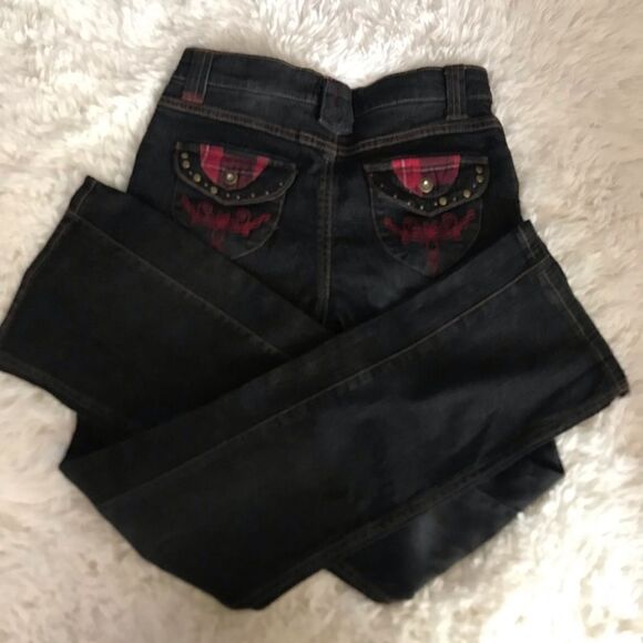 Girls black denim and plaid jeans NWT - Picture 1 of 8